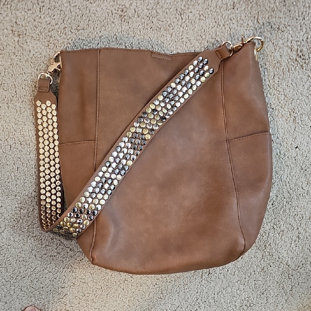 Stylish Brown Leather Bag with Gold Accents